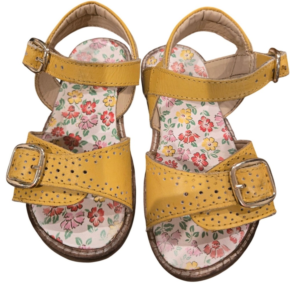 Boden Kids Yellow Leather Floral Footbed Buckle Sandals G1480 Size 22/6-6.5 c US